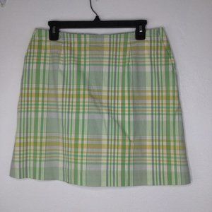 Tail Skort Women Size 12 Green White Yellow Plaid Pocket Zip Closure